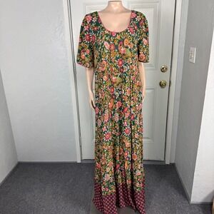 Natural Life Dress XL maxi Rayon Floral Bohemian Long M3-27